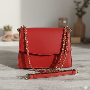 JustFab Red Crossbody Bag with Gold Chain